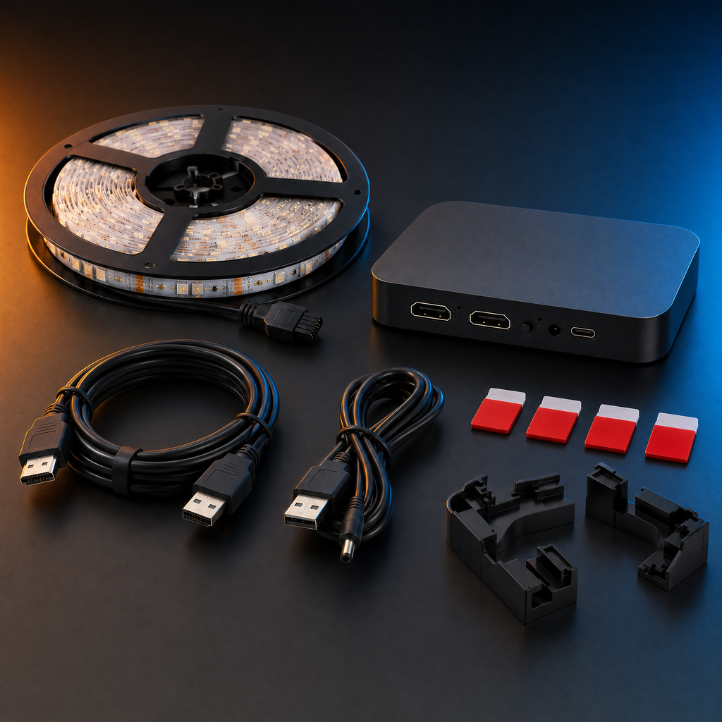 Contenu du kit LampPlay Immersion sur fond noir